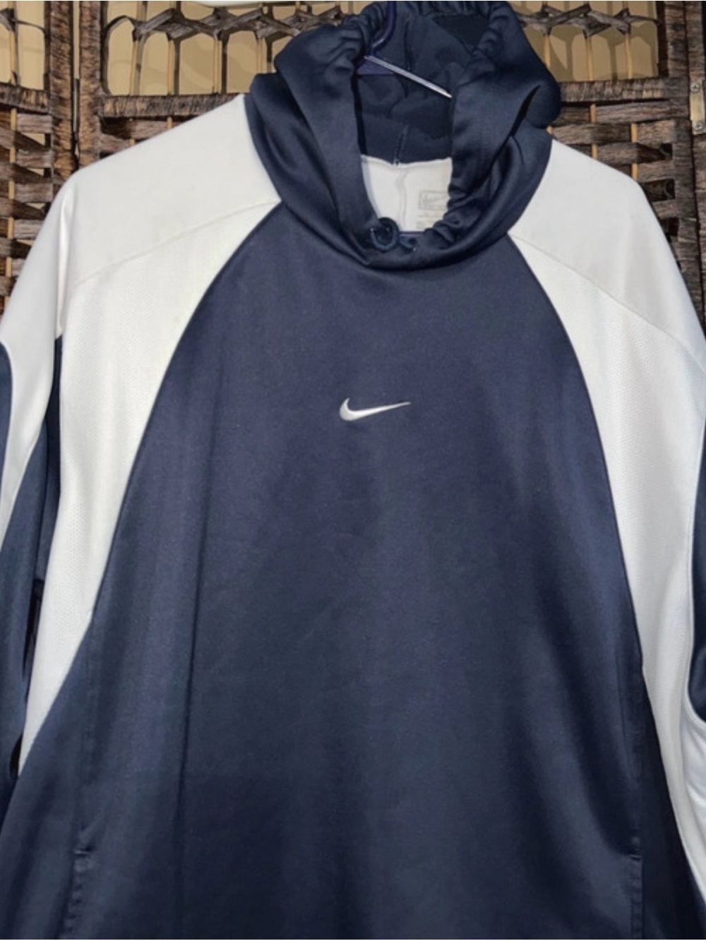Nike Navy and White Pullover Hoodie with Center Swoosh